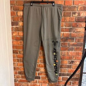 Disney mens Mickey Mouse drawstring jogger sweatpants army green XXL